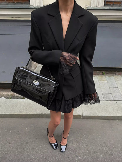 Lace Hem Lapel Collar Blazer
