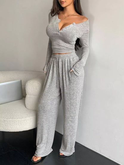 Button detail top and pants set, view 8