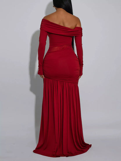 Off Shoulder Slit Maxi Dress