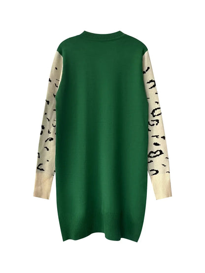 Leopard Round Neck Sweater Dress