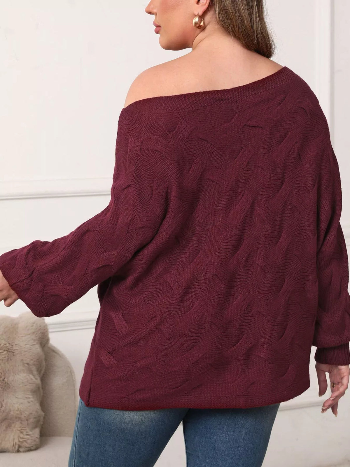 Plus Size Off-Shoulder Long Sleeve Sweater