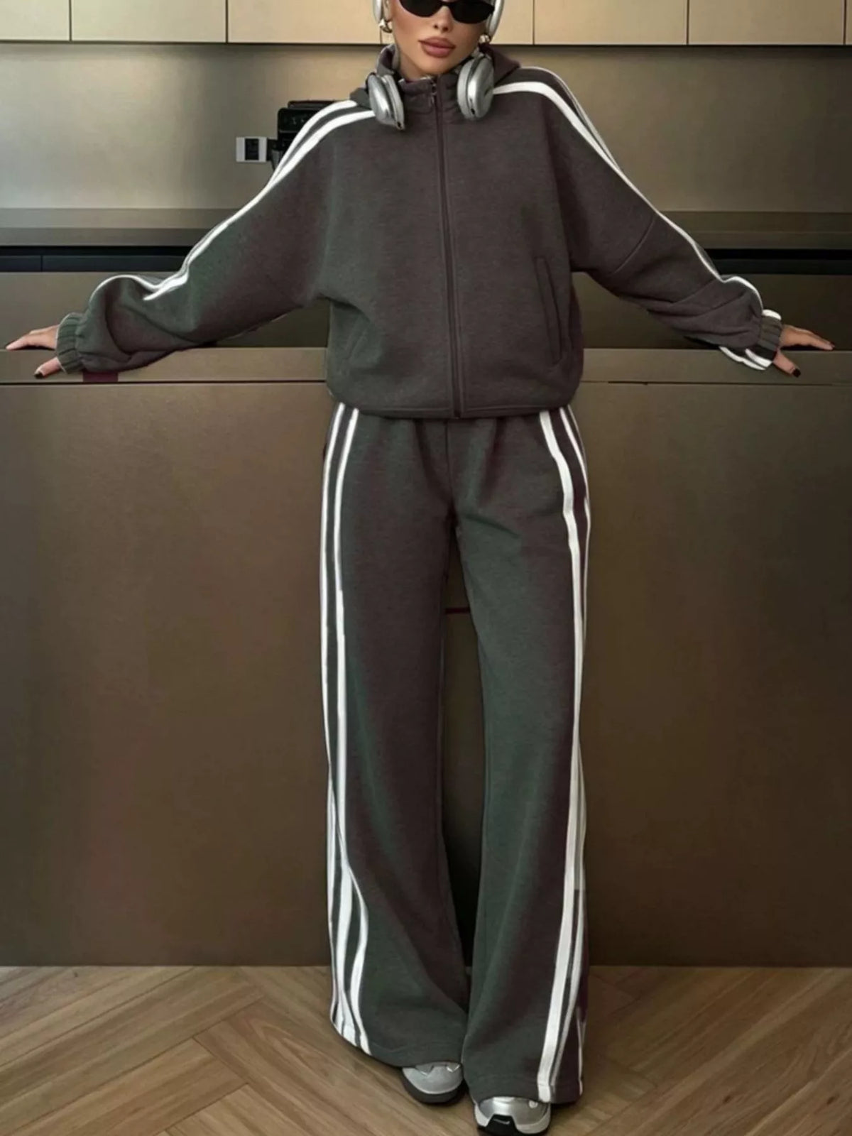 Side Stripes Zip Up Top and Pants Set