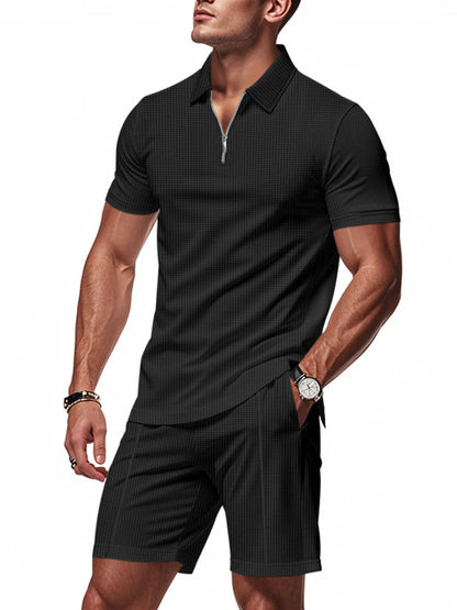 Men's Quarter Zip Short Sleeve Top and Shorts Set