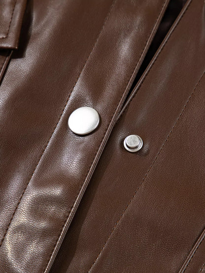 Double Flap Pocket Drawstring Hem Leather Jacket