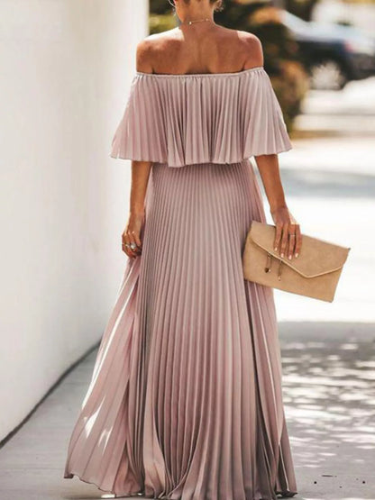 Full Size Off-Shoulder Pleated Maxi Dress Plus Size