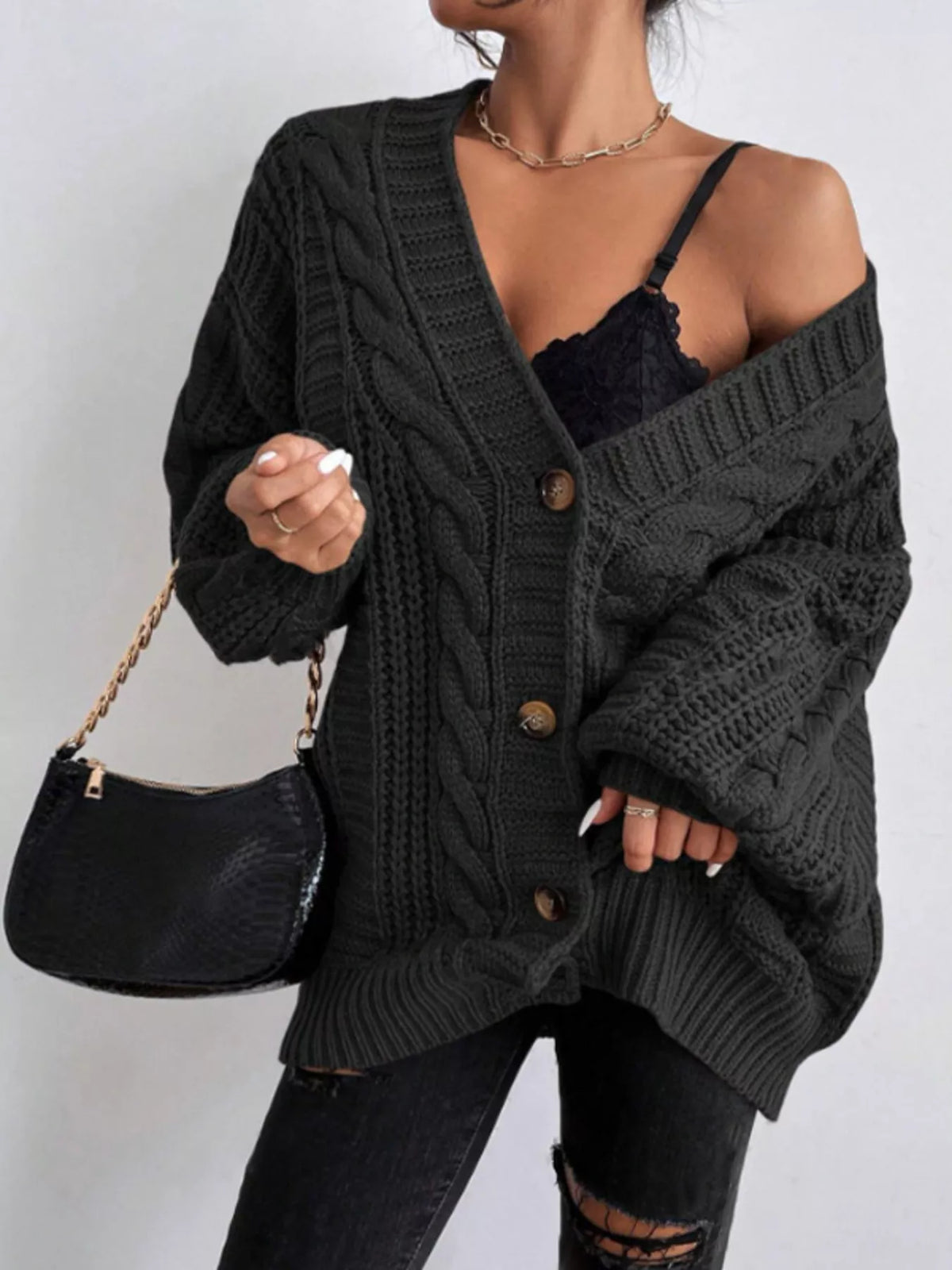 Cable knit cardigan, view 5
