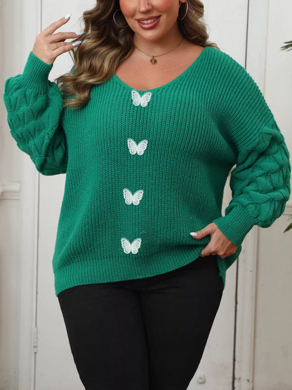 Plus Size Butterfly Dropped Shoulder Sweater