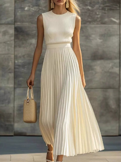 Ribbed Sleeveless Pleated Maxi Dress