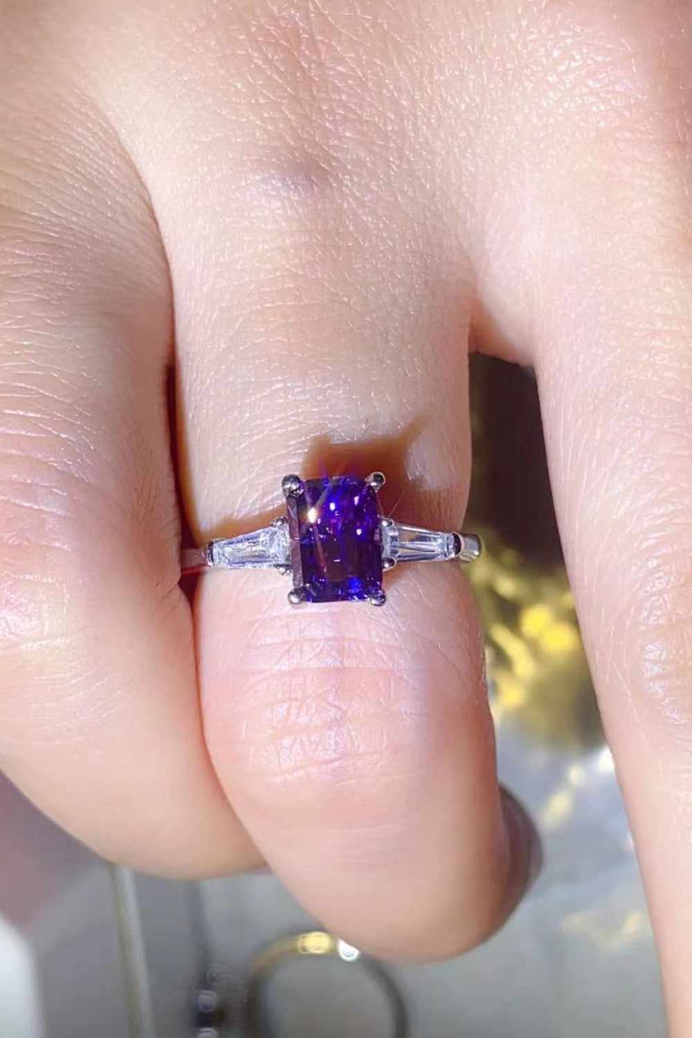 Platinum-Plated Rectangle Ring in Purple