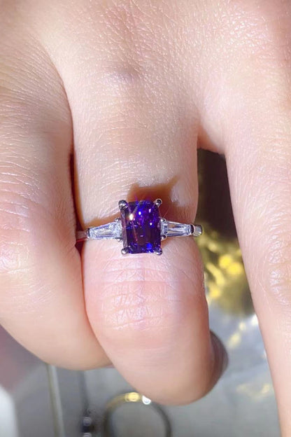 Platinum-Plated Rectangle Ring in Purple