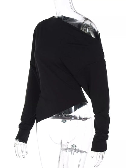 Asymmetrical Off-Shoulder Long Sleeve T-Shirt