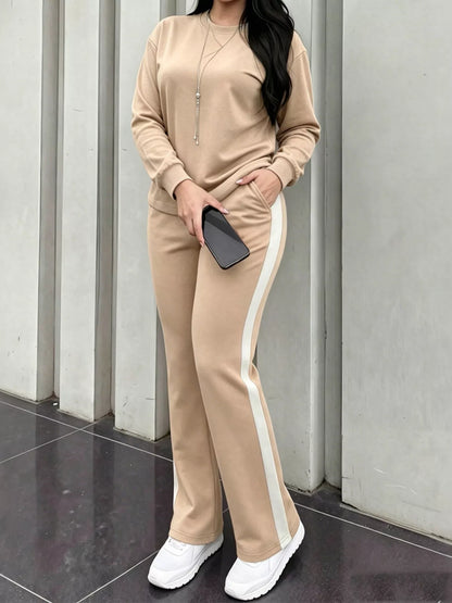 Khaki top and pants set, view 3
