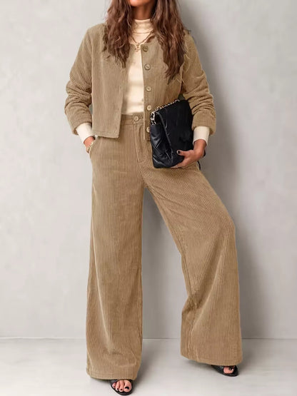 Plus size corduroy jacket & pants set, view 7