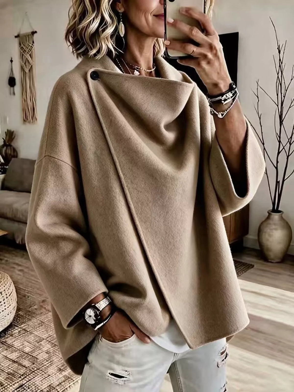 Asymmetric cowl neck cape, view 13