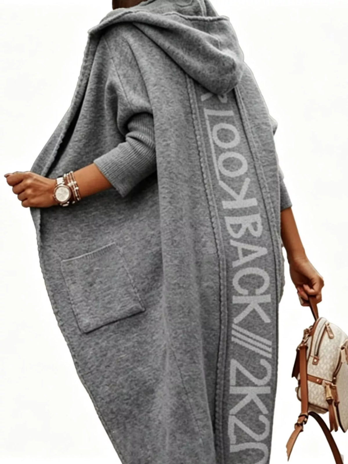 Plus Size Letter Back Hooded Cardigan