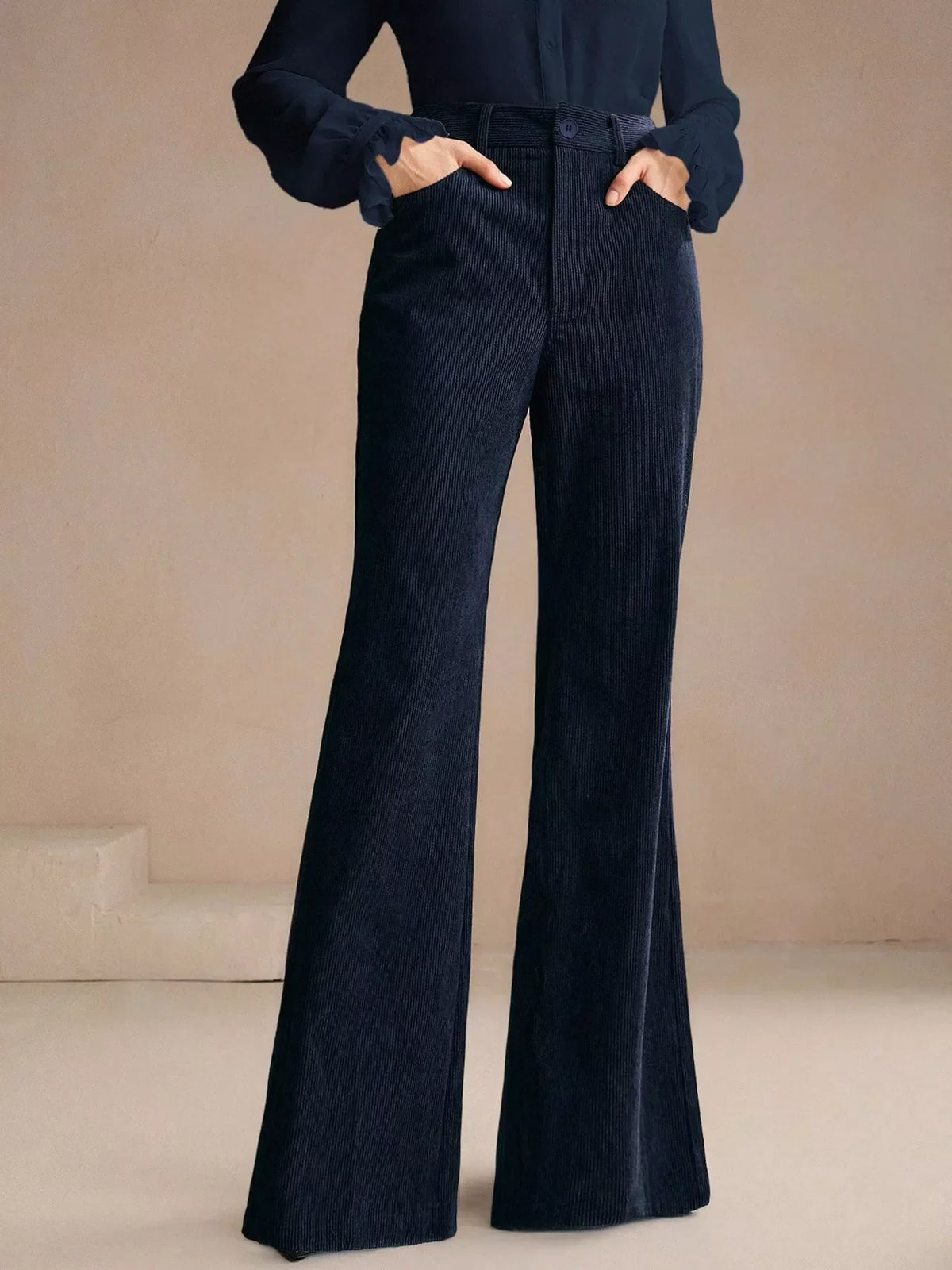 Navy flare pants, view 3