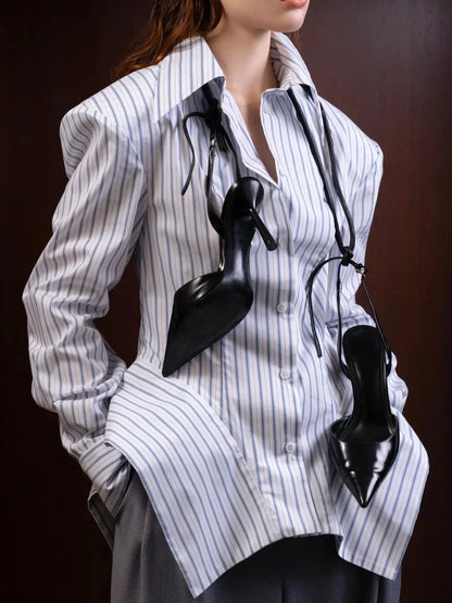Striped button-up shirt, view 6