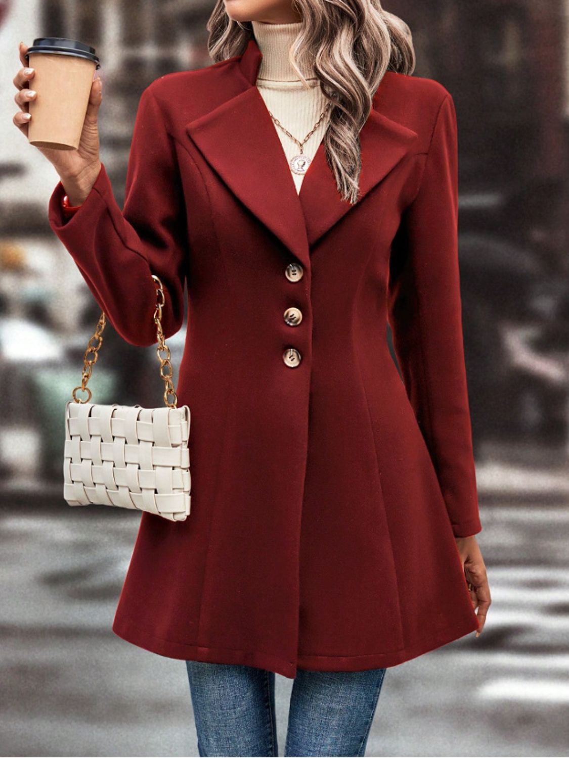 Buttoned Long Sleeve Coat