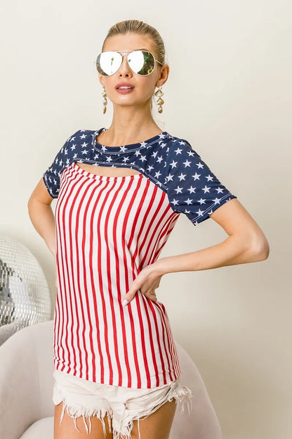 American Flag Theme Front Cut Out Top