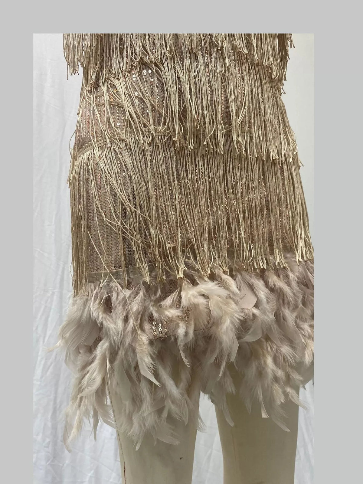 Feather Fringe Sequin Cocktail Dress, L to 3XL
