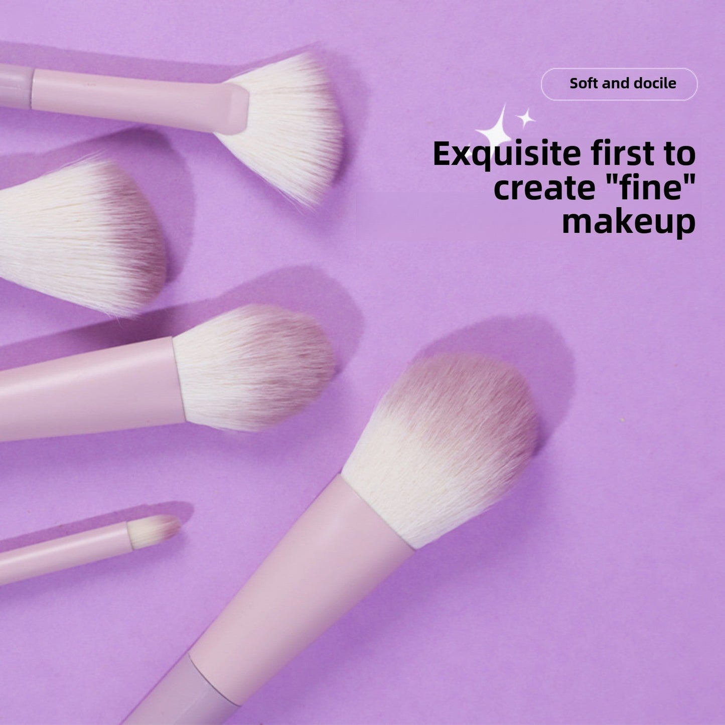 3PCS white, purple and pink round-tipped lip brushes - lipstick and lip gloss mixed brushes with caps + 10PCS Stardust purple makeup brush set - pink powder, eyeshadow, lip brushes and super soft beau