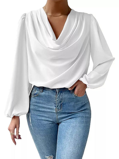Full Size Cowl Neck Balloon Sleeve Blouse