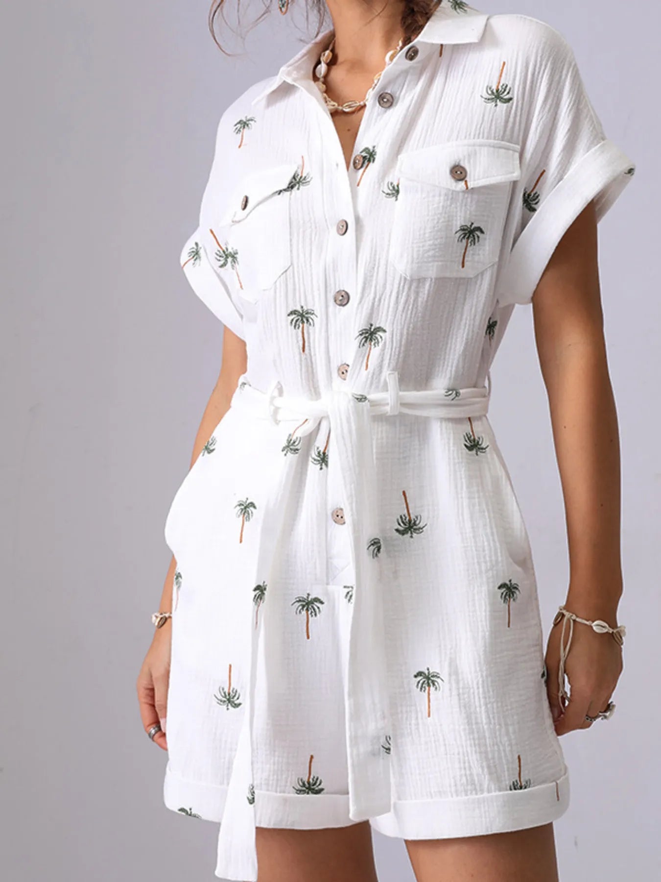 Button-Up Romper with Belt