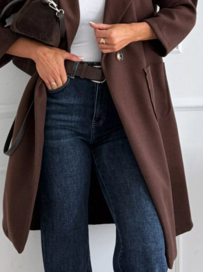 Long-Sleeve Single-Breasted Trench Coat