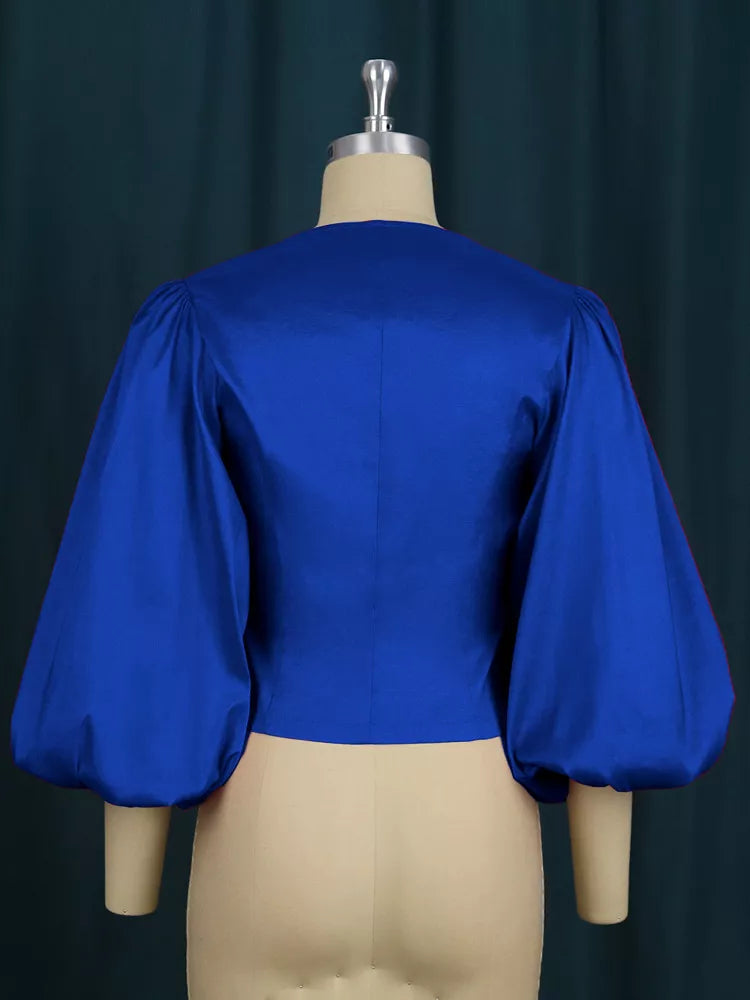Double-breasted puff sleeve blouse, view 11