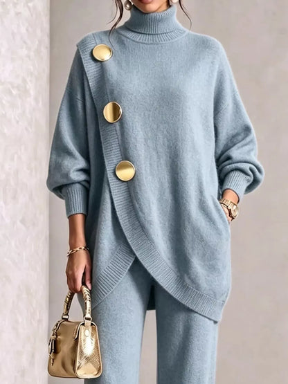 Gold button turtleneck set, view 6