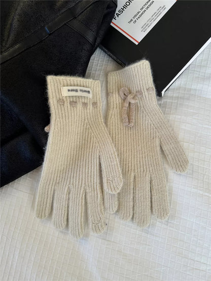 Knitted Gloves with Bow Accent