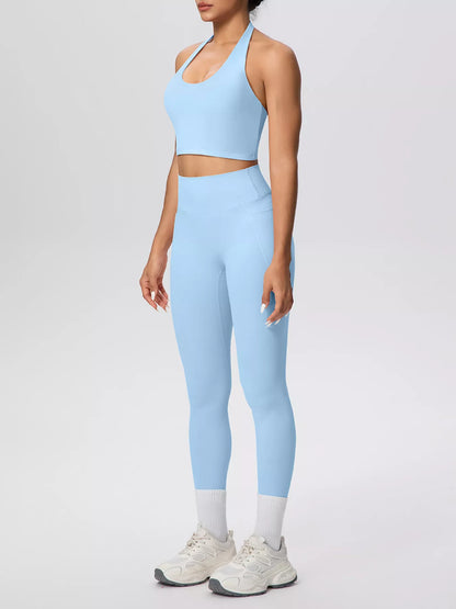 Halter Neck Crop Top & High-Waisted Leggings Set