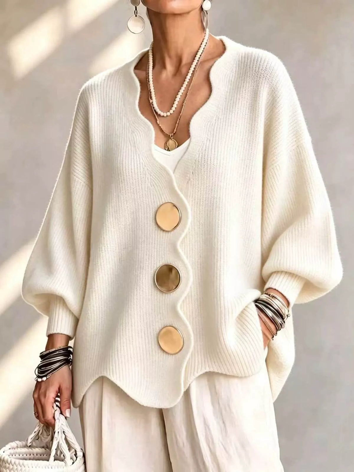 Plus Size Scalloped-Edge Oversized Cardigan