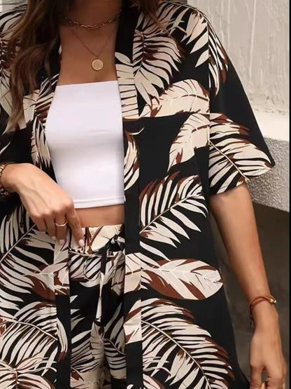 Printed Cardigan and Shorts Set