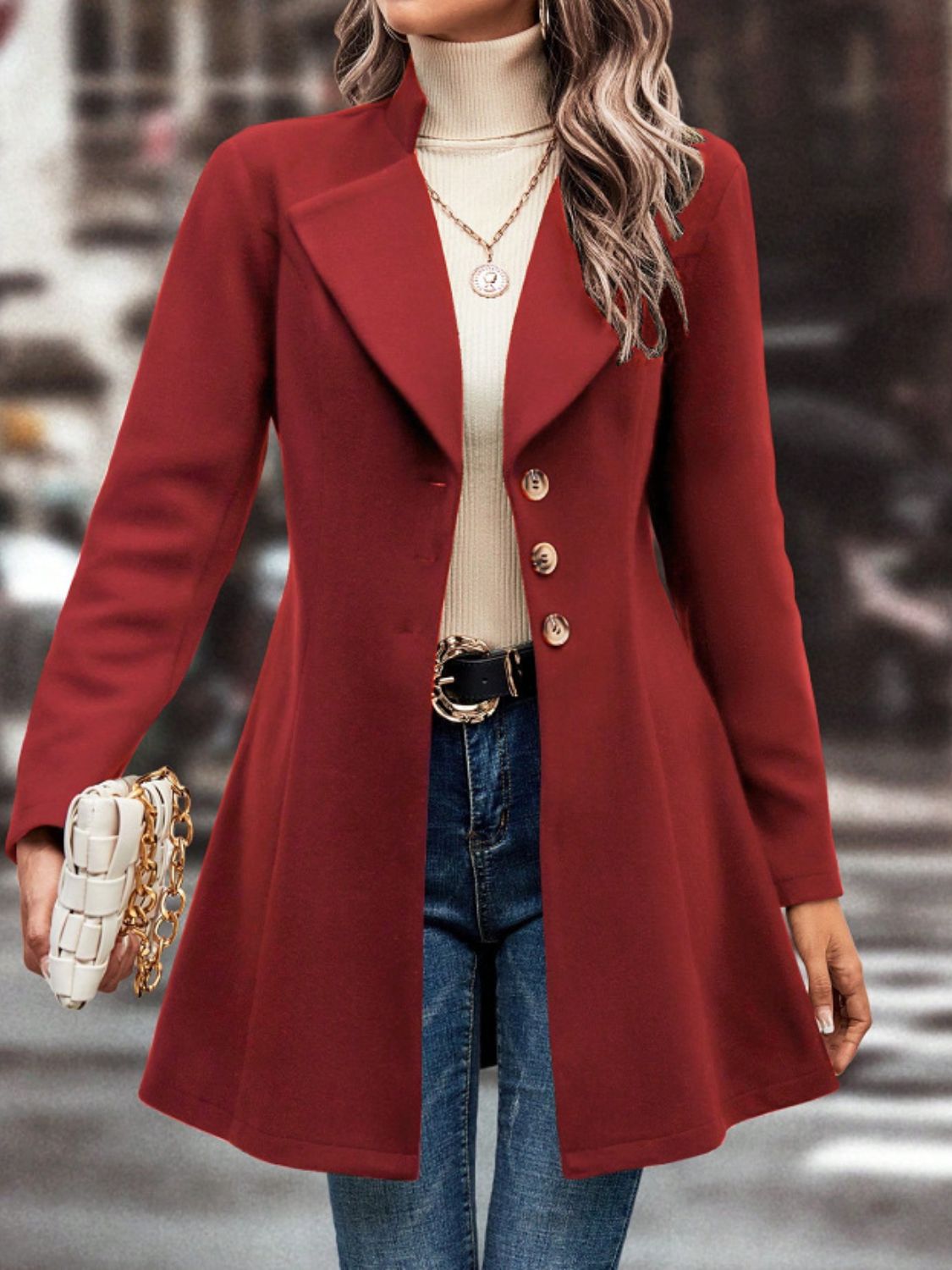 Buttoned Long Sleeve Coat