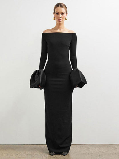 Off-Shoulder Flounce Sleeve Maxi Dress