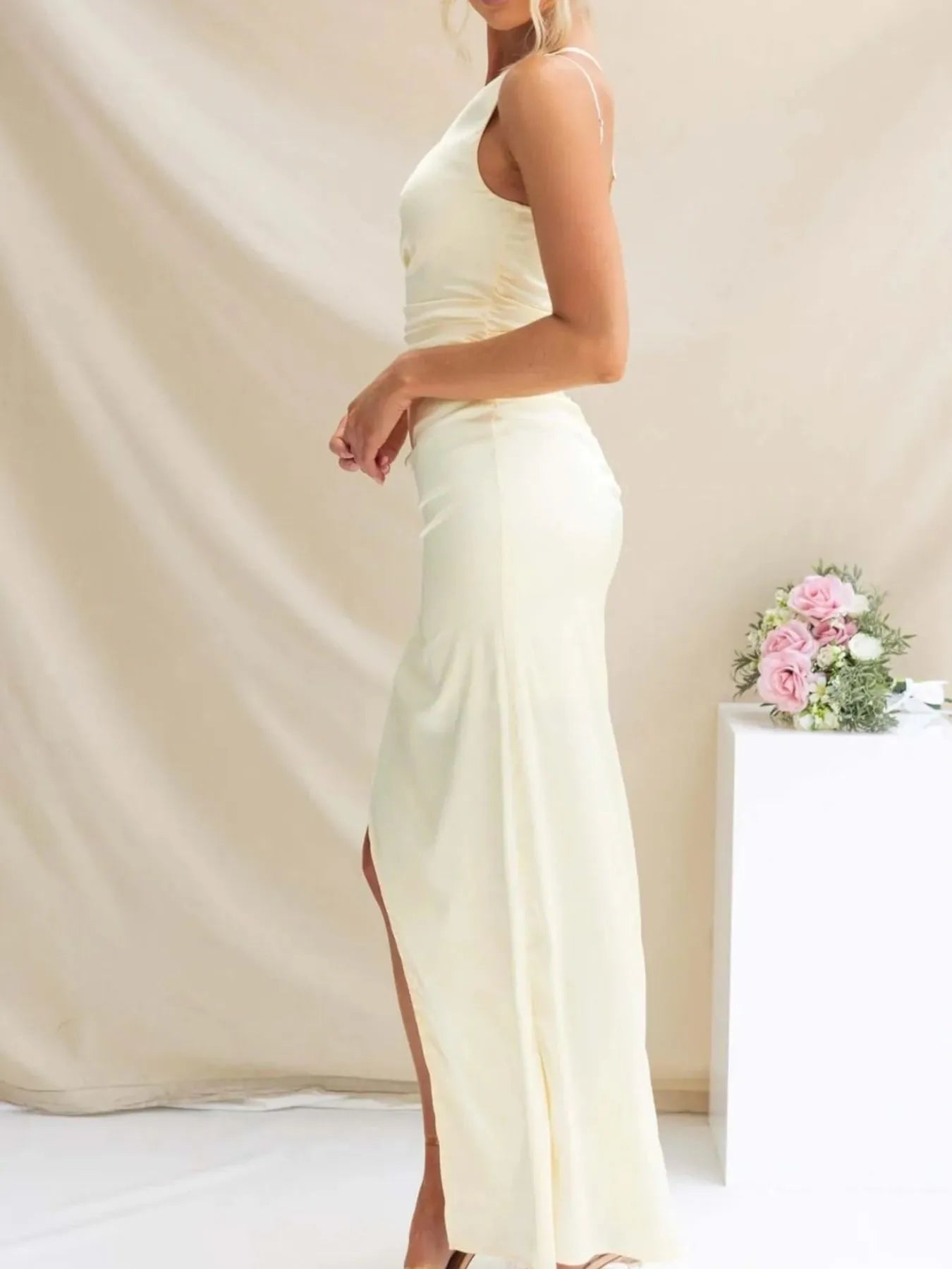 Split One Shoulder Bodycon Maxi Dress