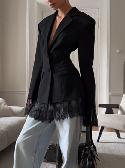 Lace Hem Lapel Collar Blazer