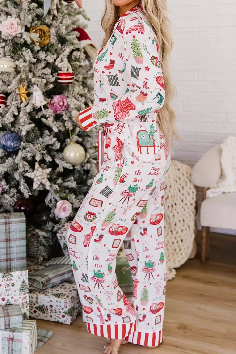 Striped long sleeve lounge set, view 5