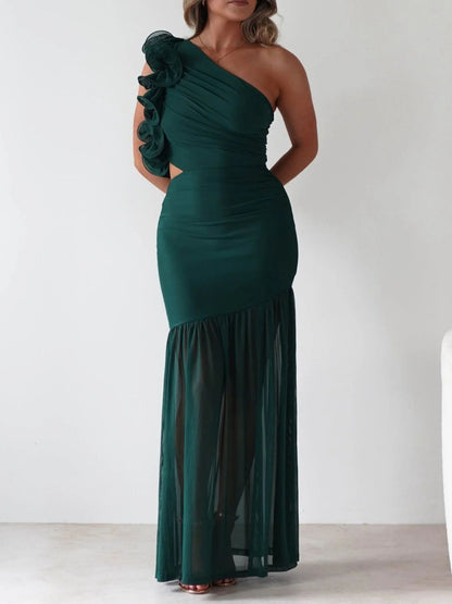 One-Shoulder Ruffle Trim Dress
