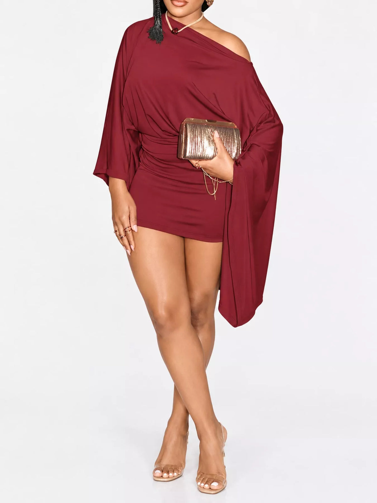 Plus Size One-Shoulder Ruched Bodycon Mini Dress