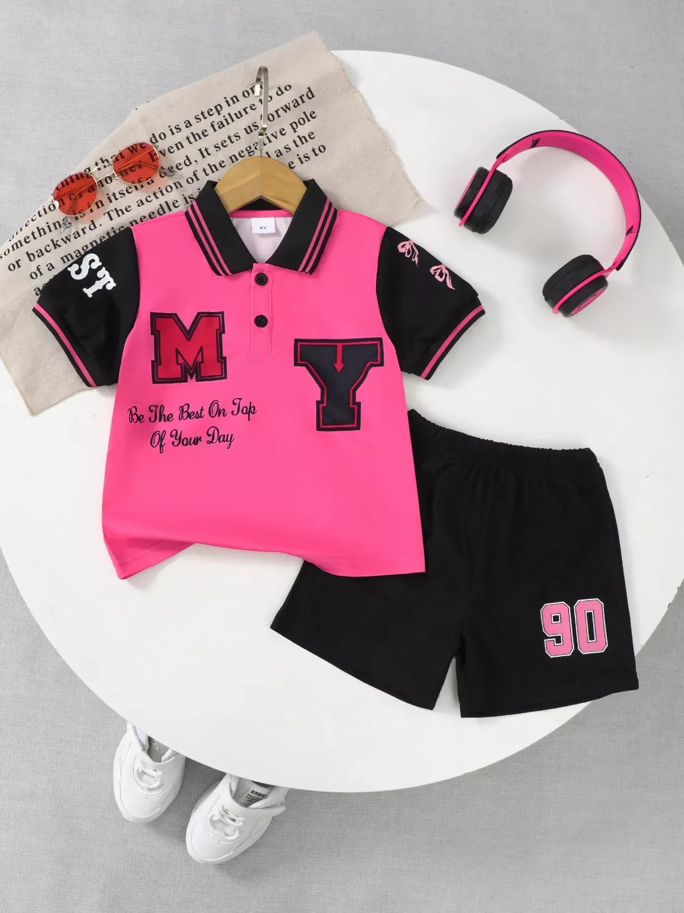 Children's Letter Graphic Polo Shorts Set