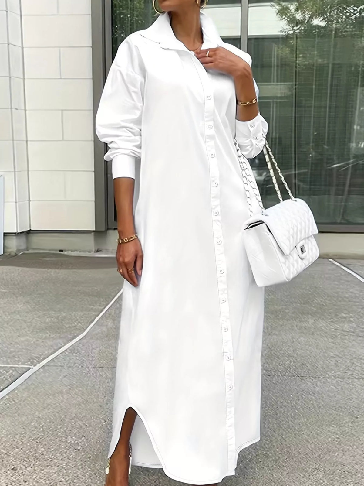 Plus size longline button-down shirt, view 3