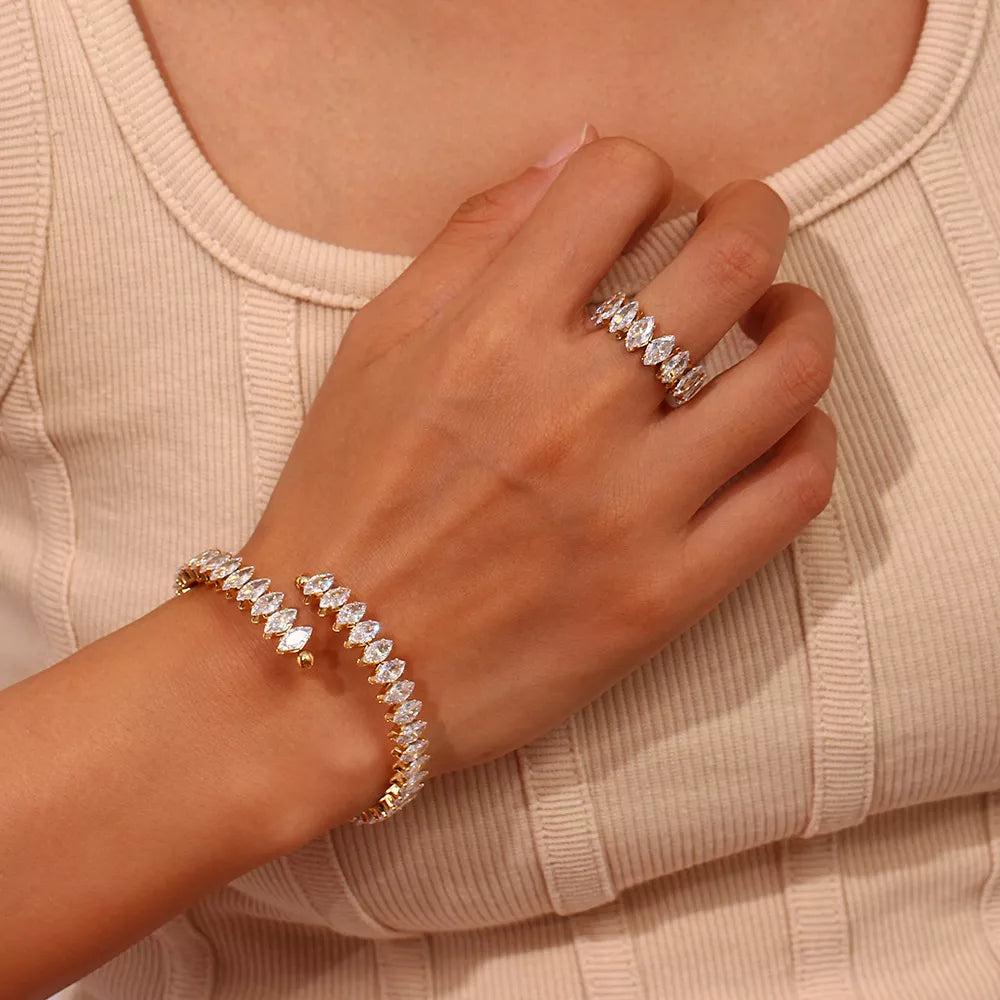 18K Gold-Plated Zircon Bracelet & Ring Jewelry Set