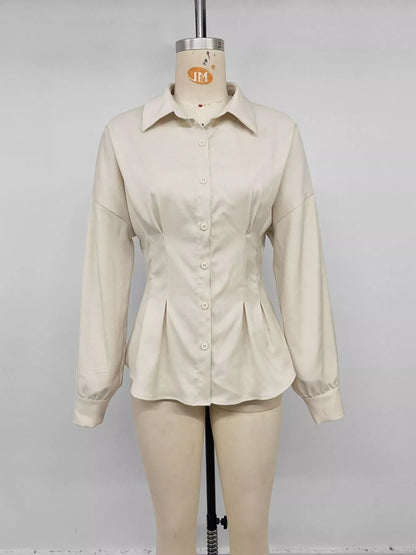 Ruched Button-Up Peplum Shirt