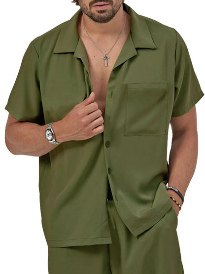 Men's Button Up Short Sleeve Shirt and Shorts Set