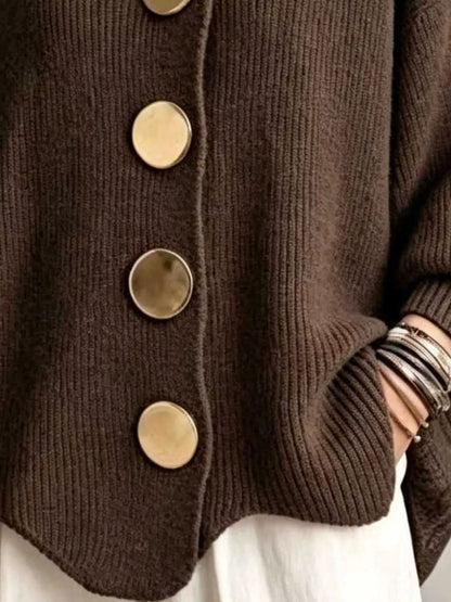 Gold button ribbed cardigan, view 6