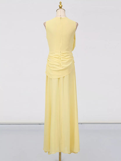 Sleeveless Ruched High-Slit Maxi Dress