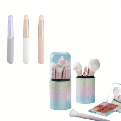 3PCS white, purple and pink round-tipped lip brushes - lipstick and lip gloss mixed brushes with caps + 10PCS Stardust purple makeup brush set - pink powder, eyeshadow, lip brushes and super soft beau