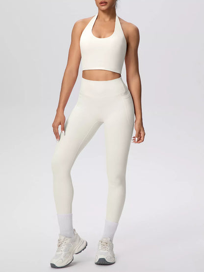 Halter Neck Crop Top & High-Waisted Leggings Set